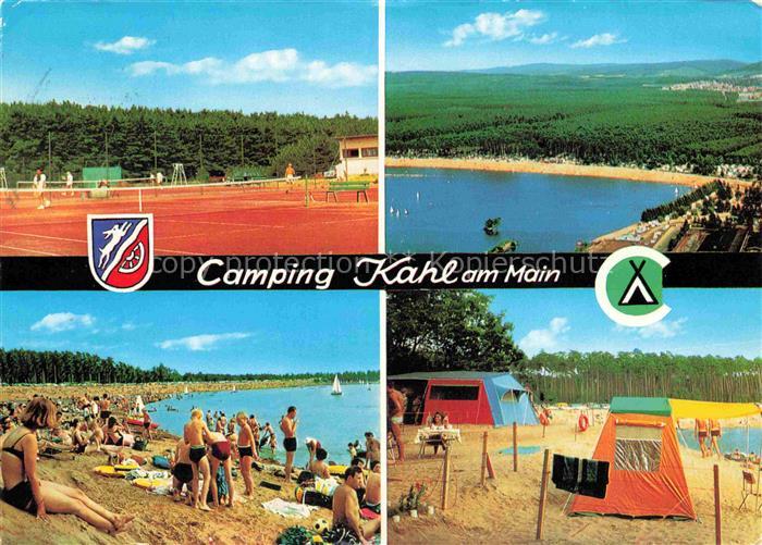Kahl Main Camping Tennisplatz Baggersee Strand Badende Zelte Segelboot Freizeitg