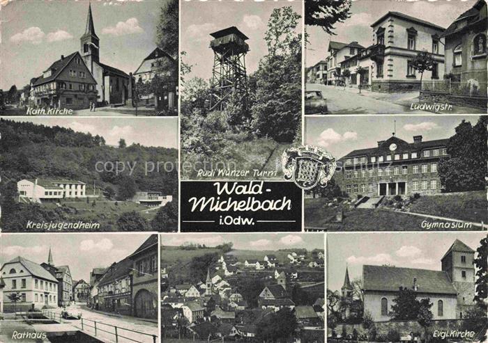 Wald-Michelbach Waldmichelbach Hessen Kath-Kirche Evgl-Kirche Rathaus Gymnasium