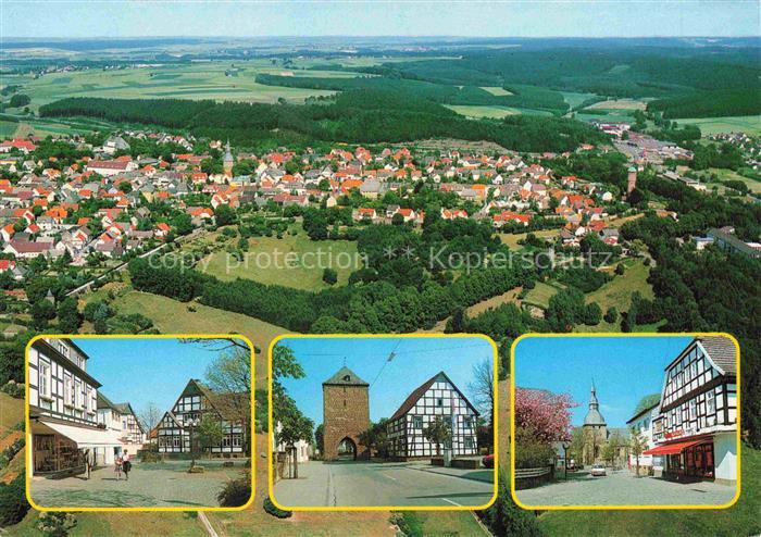 Heidberg Ruethen Fliegeraufnahme Fachwerkhaus Stadttor Kirche Innenstadt Huegel