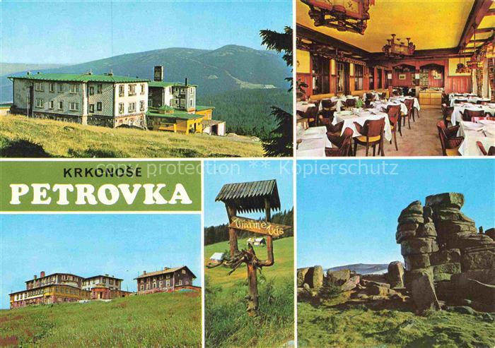 Peterbaude Petrova Bouda Spindleruv Mlyn CZ Berghuette Gastraum Restaurant Felsf