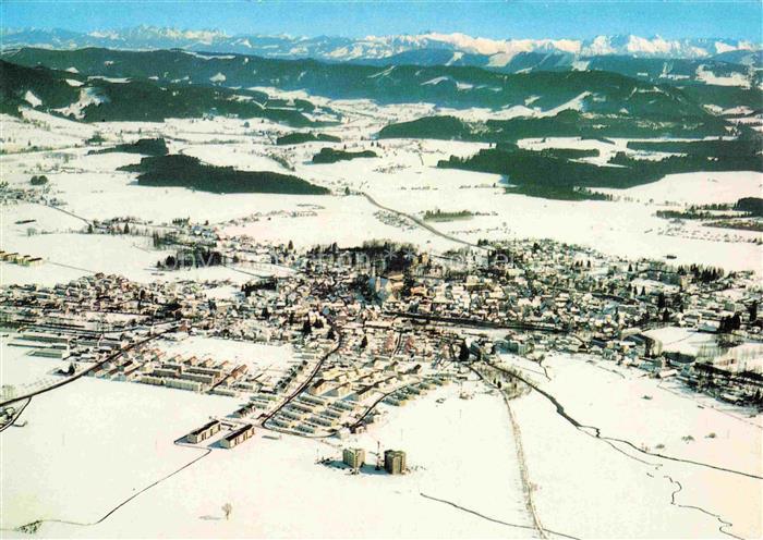 Beuren Isny Isny Allgaeu Alpen Schnee Winter Stadtansicht Eisenbahn Felder