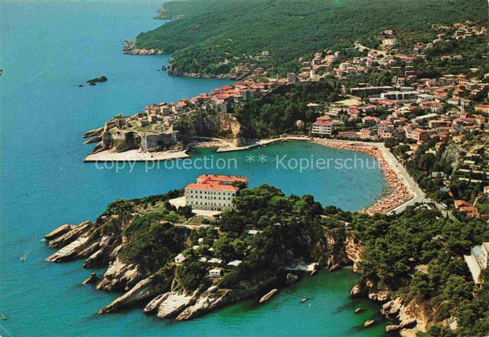 Ulcinj Montenegro Kueste Bucht Strand Hotel Altstadt Halbinsel Adria Luftaufnahm