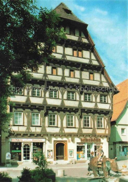 Geislingen Balingen BW Fachwerkhaus Fussgaengerzone Buchhandlung Skulptur Altsta