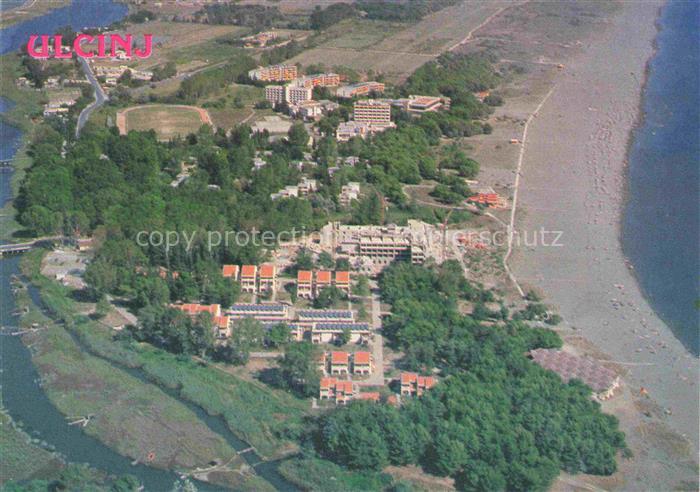 Ulcinj Montenegro Velika-plaža Strand Hotels Fluss Baeume Duenen Kueste