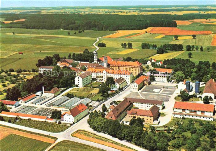 Schoenbrunn Dachau Roehrmoos Bayern Fliegeraufnahme Anstalt Kloster Kirche Gewae