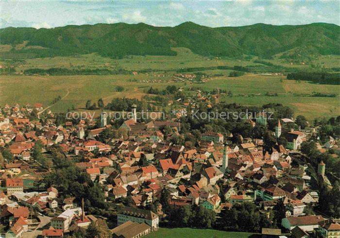 Rohrdorf Isny Allgaeu BW Fliegeraufnahme Stadtpanorama Allgaeu Kirchen Berge Wie