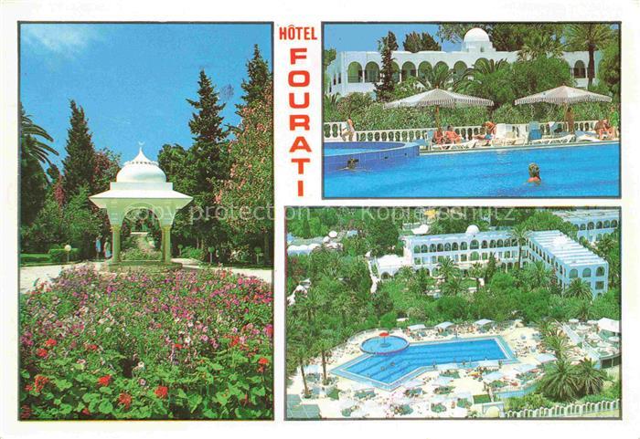 Hammamet Tunesie Hotel-Fourati Swimmingpool Garten Pavillon Palmen Fliegeraufnah