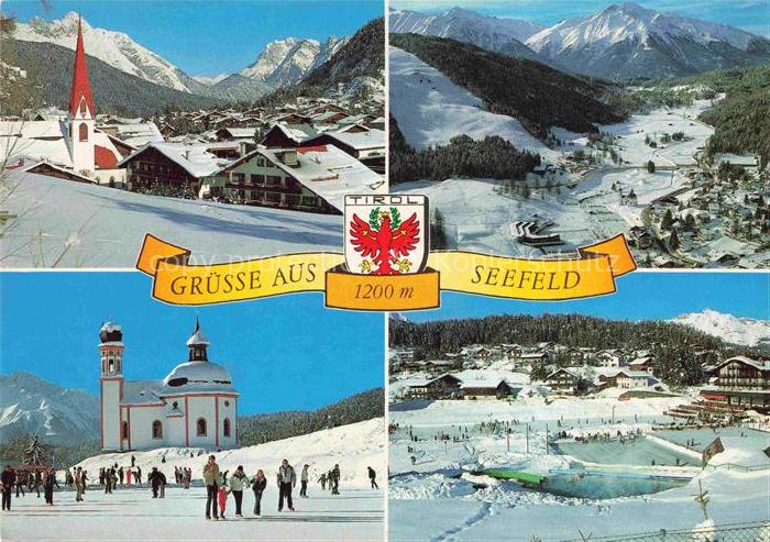 SEEFELD Tirol AT Kirchturm Seekirchlein Eislaufplatz Winterlandschaft Bergpanora