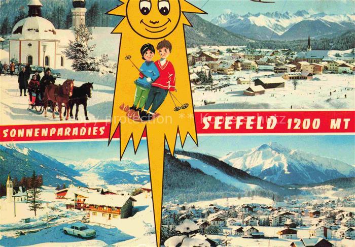 SEEFELD Tirol AT Seekirchlein Pferdeschlitten Stadtpanorama Winterlandschaft Son