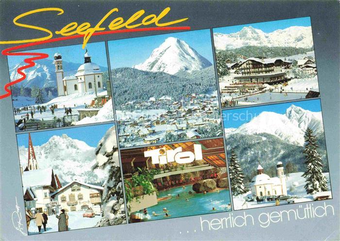 SEEFELD Tirol AT Seekirchlein Stadtpanorama Hallenbad Café Winterlandschaft Kong