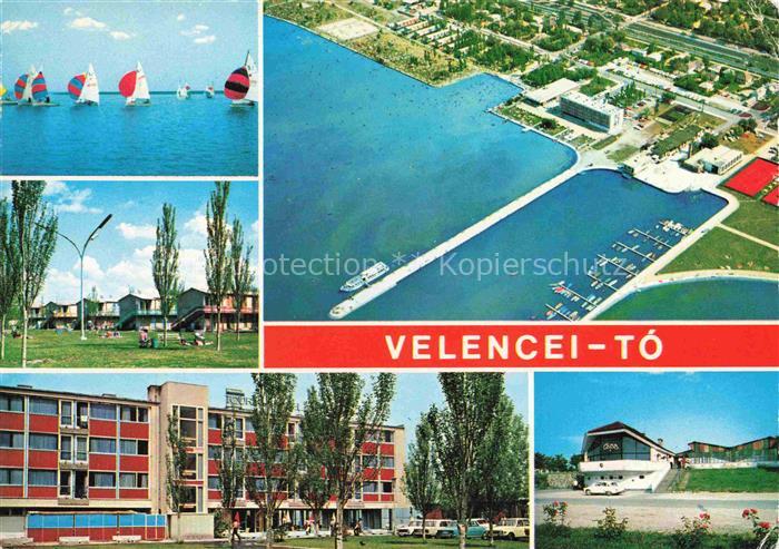 Velencei-to Sukoro HU Segelboote Yachthafen See Wohnhaeuser Hotel Pappeln Luftbi
