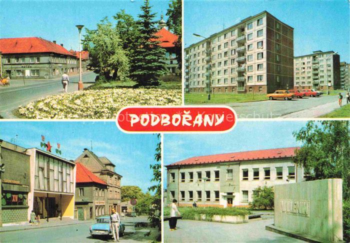 Podborany Saaz Boehmen CZ Innenstadt Plattenbauten Kino Lenin-Denkmal Schule Woh