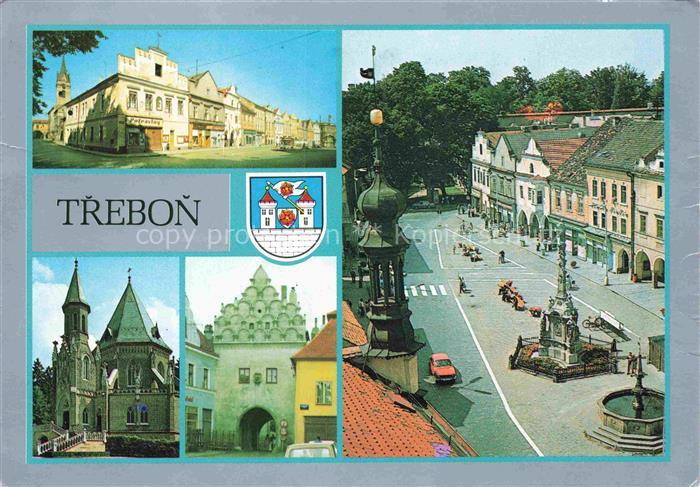 Trebon Wittingau Boehmen CZ Náměstí Mariensaeule Brunnen Schwarzenberg-Tor Kirch