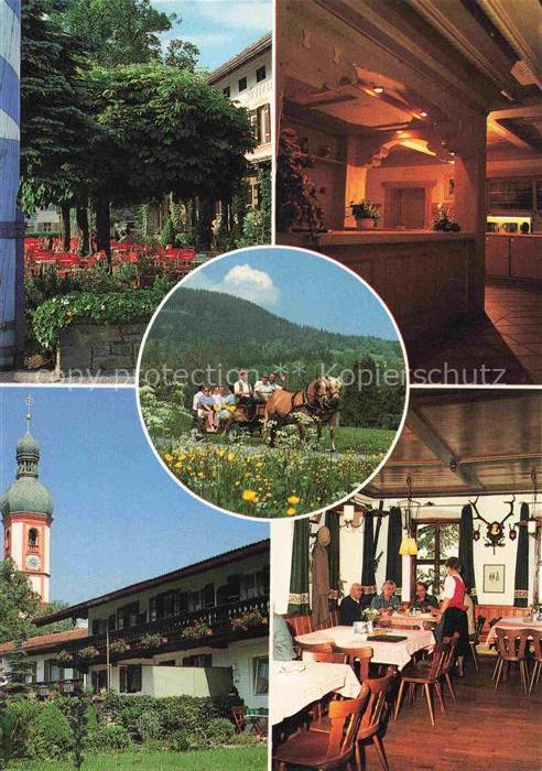 Fischbachau Bayern Sonnenkaiser Postgasthof Biergarten Kirchturm Pferdekutsche R