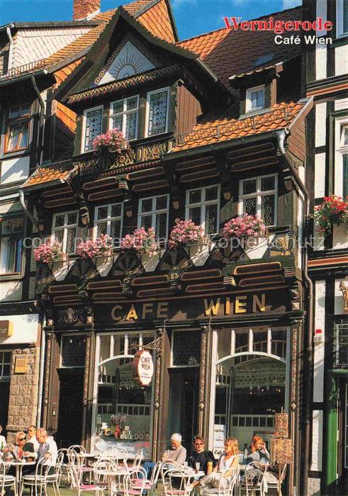 Wernigerode Harz Café-Wien Fachwerkhaus Renaissance Fassade Blumenkaesten Altsta