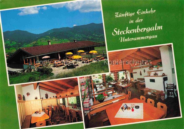 Unterammergau Steckenbergalm Gaststaette Biergarten Sonnenschirme Almhuette Berg