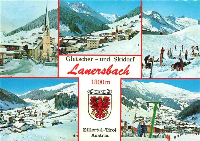 Vorderlanersbach Zillertal Gletscher-und-Skidorf Kirchturm Bergpanorama Skifahre