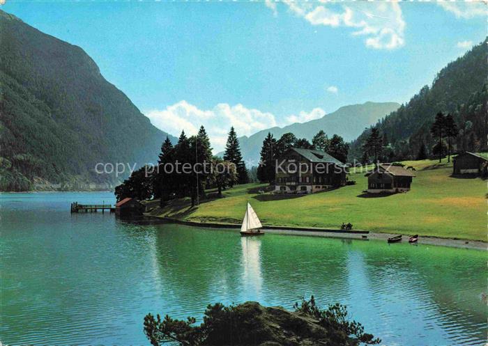 Pertisau Achensee Tirol AT Gaisalm Segelboot Gasthof Bootssteg Wiese Nadelwald B