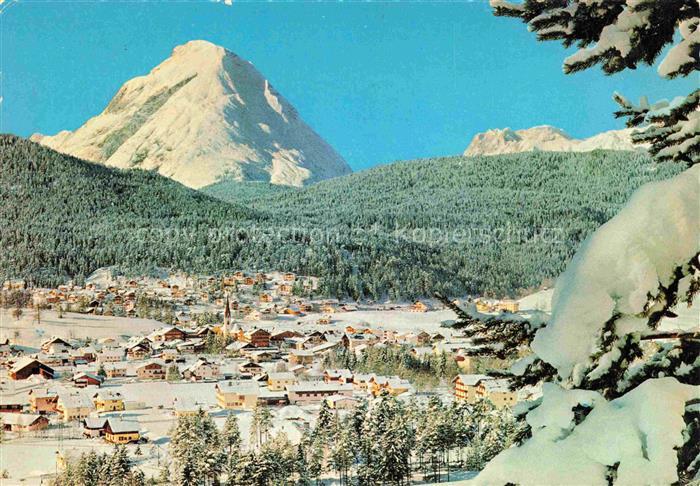 SEEFELD Tirol AT Hohe-Munde Wettersteingebirge Kirchturm Schnee Winterdorf Bergp