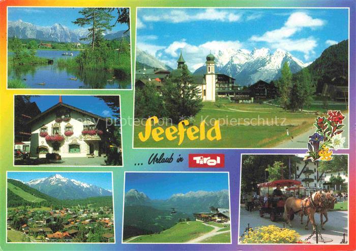 SEEFELD Tirol AT Wildsee Seekirchl Schmuckkastl Kutsche Wiesen Berge Panorama Pf