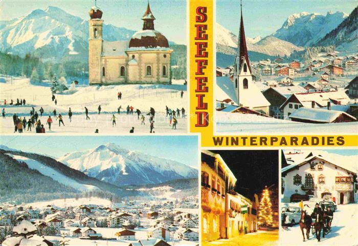SEEFELD Tirol AT Seekirchl Eislaufplatz Ortsansicht Kirchturm Panorama Dorfstras