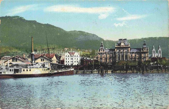 BREGENZ Vorarlberg Bodensee Hafen Dampfschiff Bodensee Stadtansicht Kasino Kirch