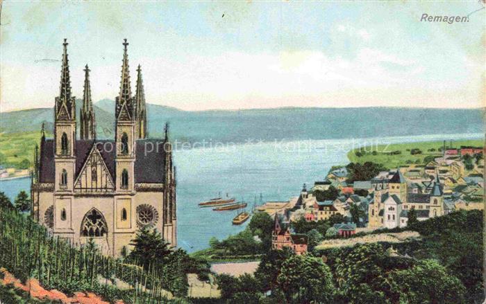 REMAGEN Rheinland-Pfalz Apollinariskirche Rhein Dampfer Stadtansicht Koloriert W