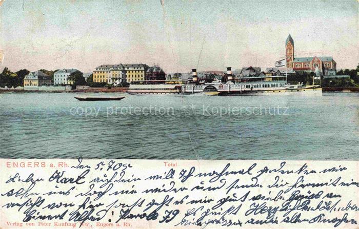 Engers Rhein Neuwied Rheinland-Pfalz Rheinufer Dampfschiff Stadtansicht Kirchtu