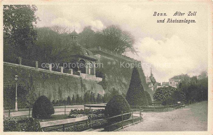 Lessenich BONN Alter-Zoll Rheinanlagen Park Gartenanlage Mauer Turm Parkbaenke H