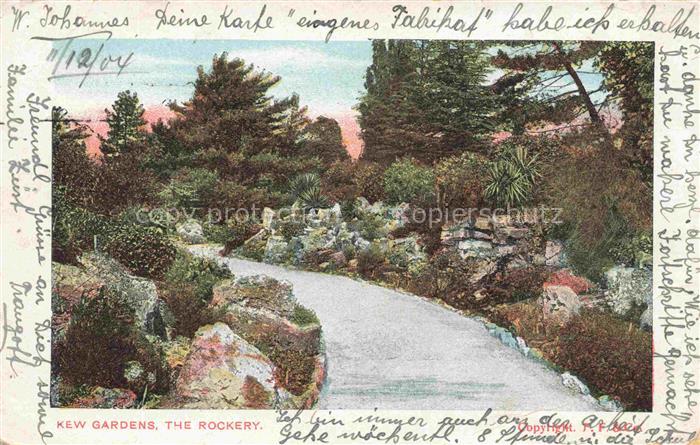 Kew London Kew-Gardens Rockery Steingarten Weg Palmlilien Kiefern Zierpflanzen B