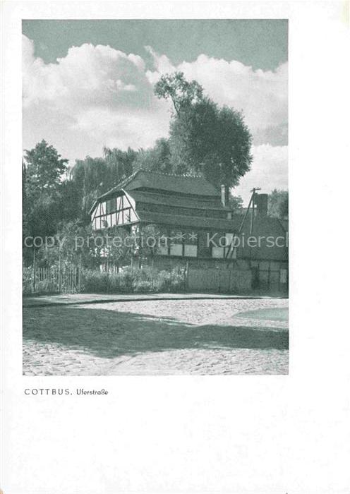 COTTBUS Brandenburg Uferstrasse Fachwerkhaus Pflasterstrasse Spree Baeume Altsta