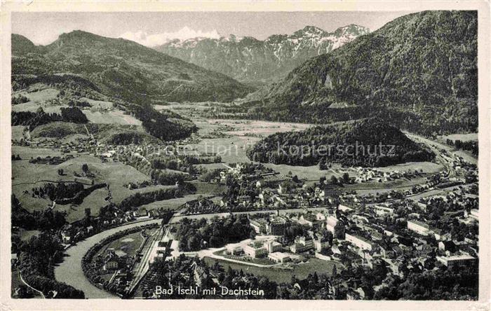 Bad Ischl Salzkammergut AT Dachstein Traun Fluss Panorama Luftaufnahme Ortschaft