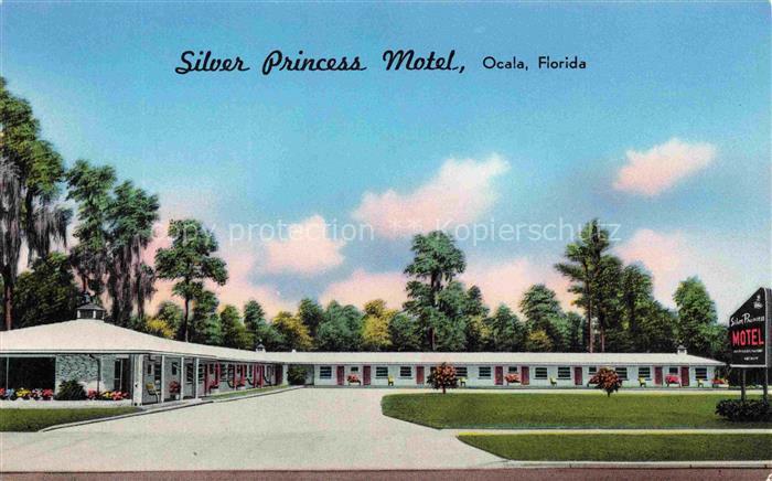 Ocala Florida USA Silver-Princess-Motel Motel Bungalows Palmen Baeume Strasse Sc