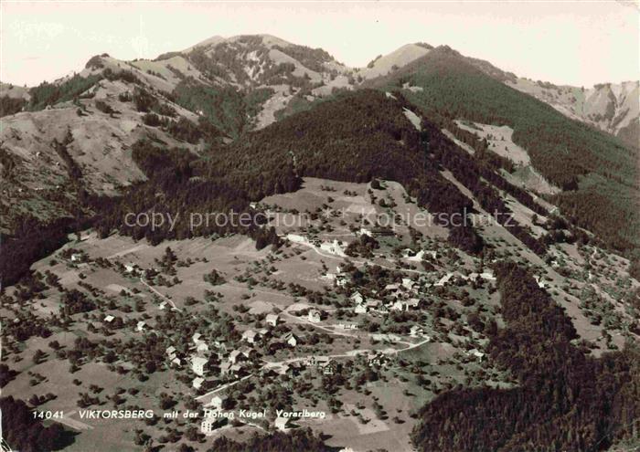 Viktorsberg Vorarlberg AT Hohe-Kugel Bergdorf Alpen Wiesen Wald Fliegeraufnahme