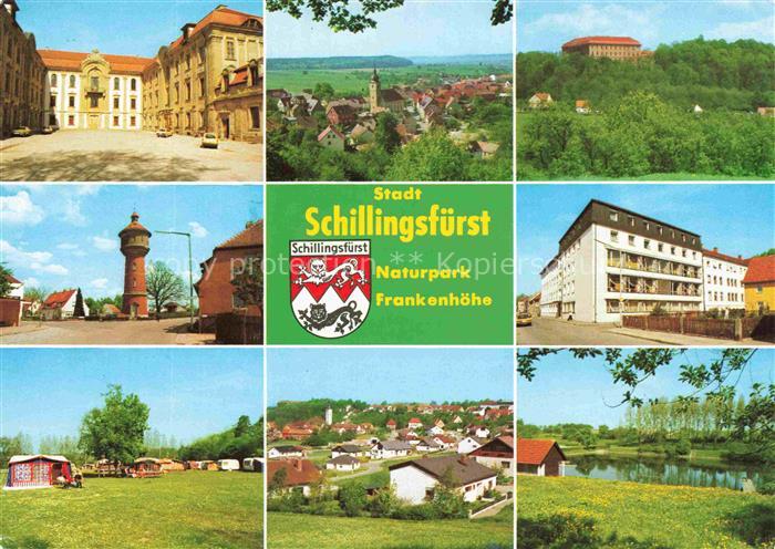 Schillingsfuerst Ansbach Bayern Schloss Stadtansicht Wasserturm Camping Teich Na