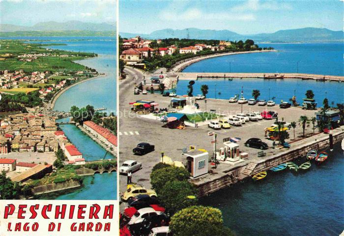 Peschiera del Garda IT Hafen Lago-di-Garda Kanal Festung Luftbild Parkplatz Boot