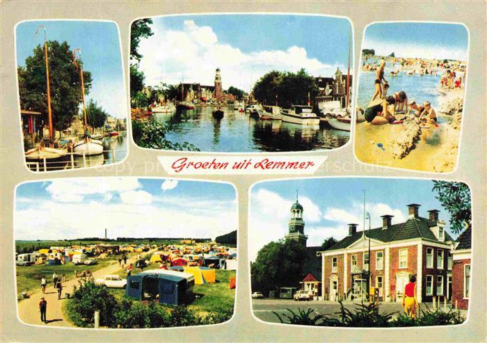Lemmer Friesland NL Hafen Boote Kanal Turm Strand Badende Camping Rathaus