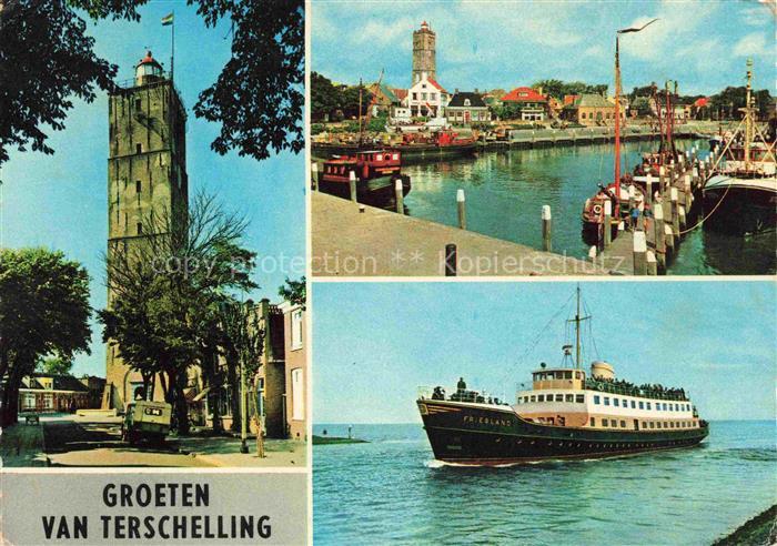 TERSCHELLING Friesland NL Brandaris-Vuurtoren Hafen Fischerboote Faehre-Frieslan