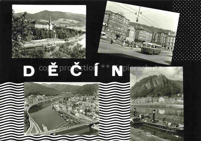 DECIN Tetschen-Bodenbach Boehmen CZ Elbe Schloss Strassenbahn Stadtplatz Felsen