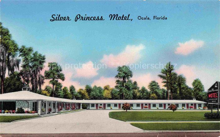 Ocala Florida USA Silver-Princess-Motel Motel Parkplatz Baeume Palmen Eingeschos