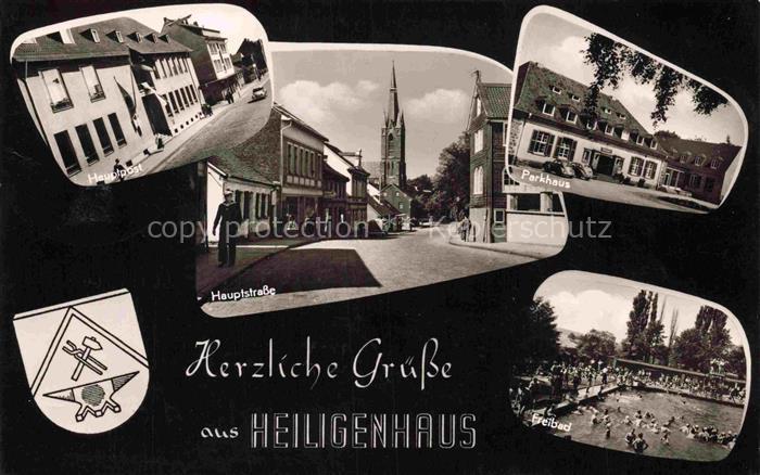 Heiligenhaus Mettmann NRW Hauptpost Hauptstrasse Parkhaus Freibad Kirche Wappen