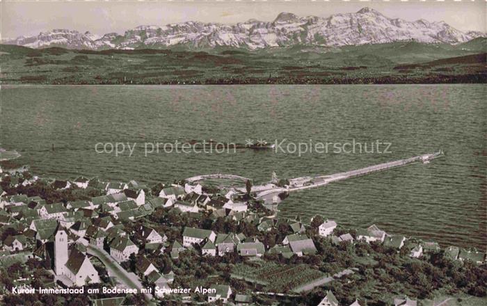 Immenstaad Bodensee BW Bodensee Schweizer-Alpen Seebruecke Kirche Luftaufnahme O
