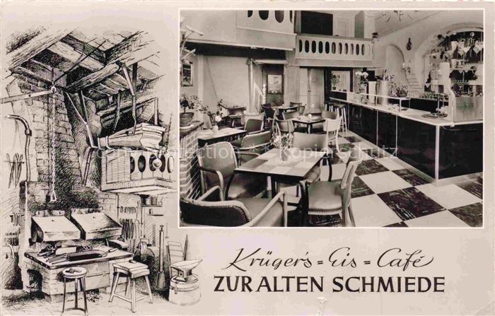 LueBECK CITY Kruegers-Eis-Café Zur-Alten-Schmiede Café-Innenraum Schachbrettbod