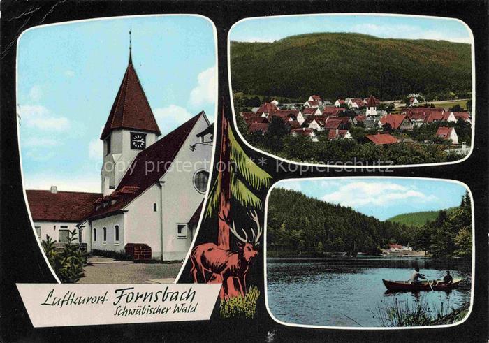 Fornsbach Murrhardt Rems-Murr-Kreis BW Kirche Ortsansicht See Ruderboot Wald Hir