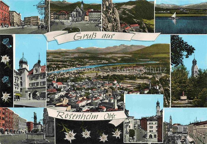 Aising Mehrbildkarte Inntal-Panorama Rathaus Stadtplatz Wendelstein See Kirche D
