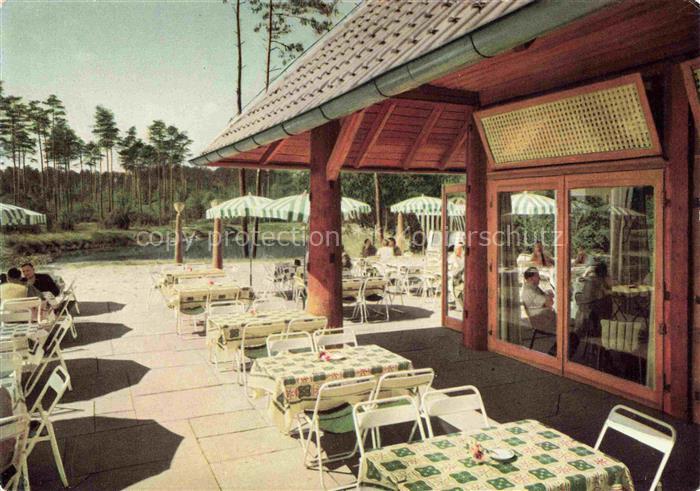 BRUCHSAL Baden Autobahn-Rasthaus Hotel Terrasse Sonnenschirme Restaurant Kiefern