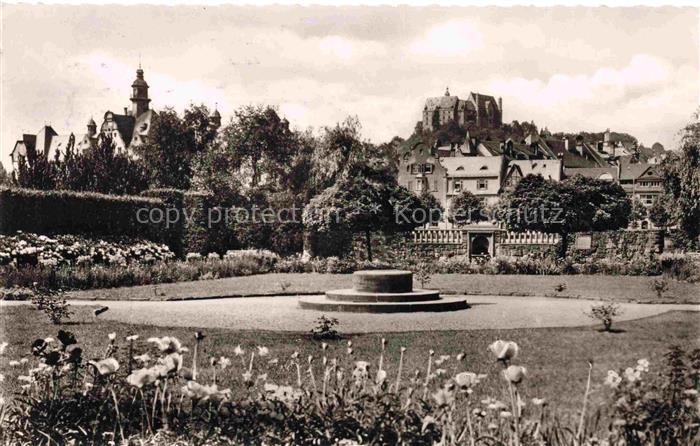 MARBURG LAHN Schuelerpark Schloss Park Rosenbeet Pavillon Kirche Baeume Wohnhae