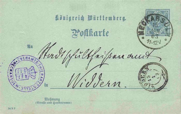 Neckarsulm BW Ganzsache Koenigreich-Wuerttemberg Tierarzt Oberamts-Tierarzt-Stel