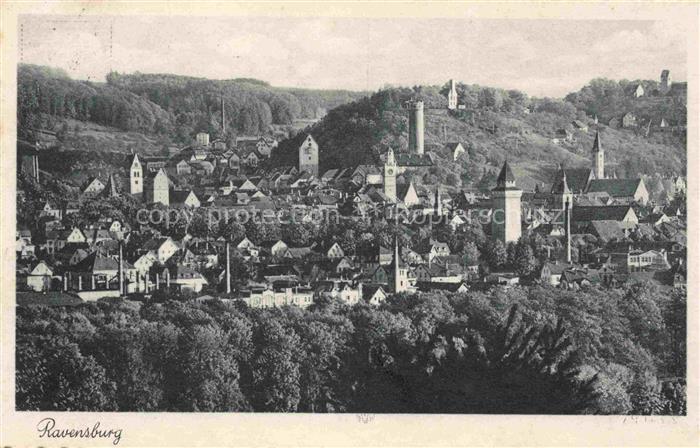 RAVENSBURG  Wuerttemberg BW Stadtpanorama Tuerme Kirche Mehlsack Blaserturm Alts