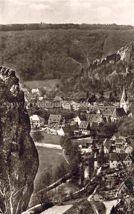 Blaubeuren Kloster Wilhelmsfelsen Talblick Kirche Ortschaft Felsen Fluss Wald